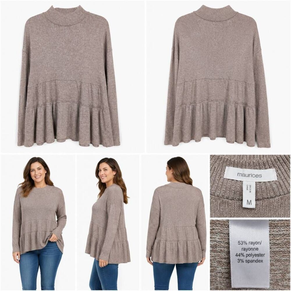 MauricesโRib Knit Peplum Sweater M Taupe